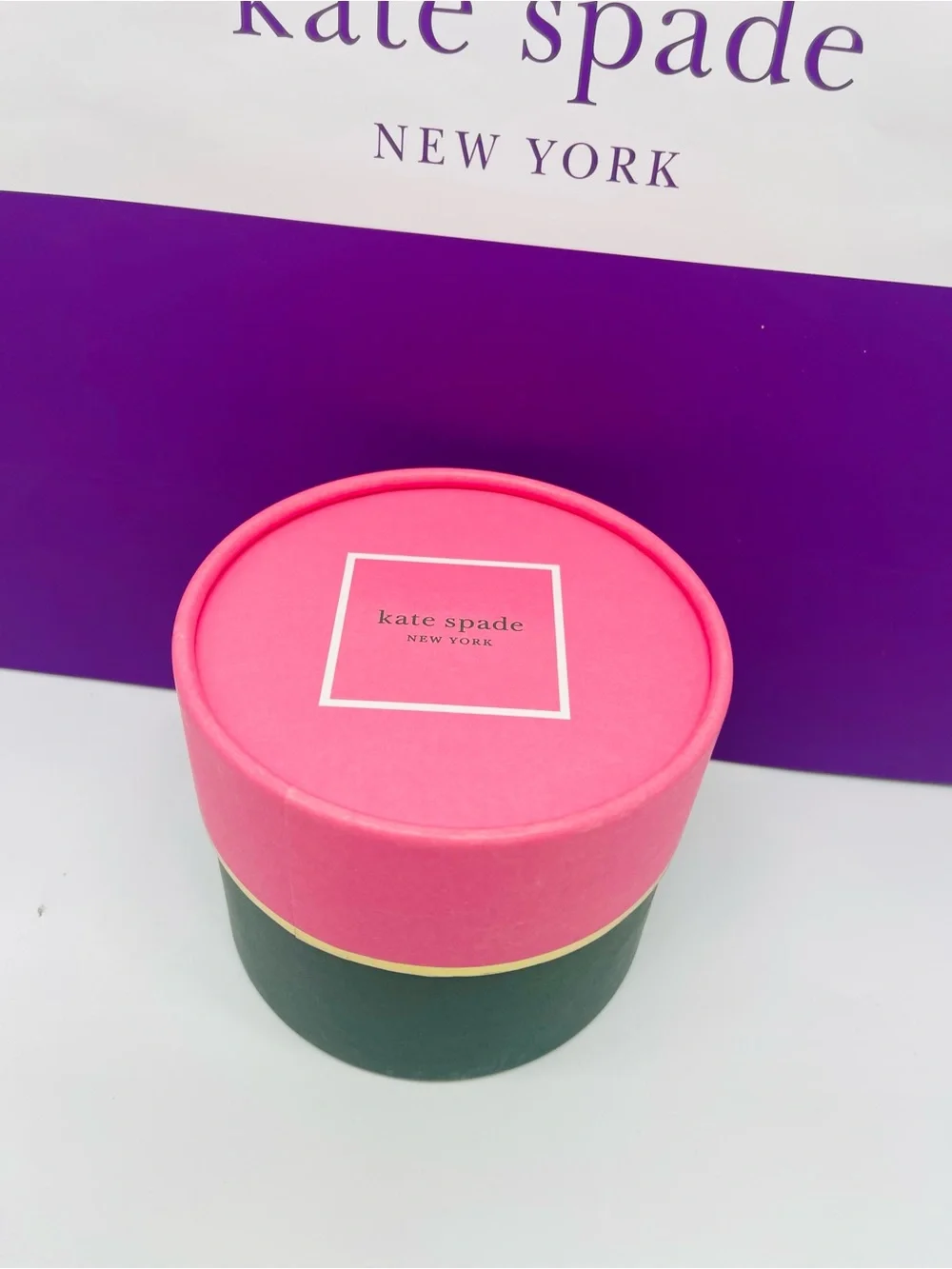 kate spade Pink and Forest Green Round Gift Boxe New